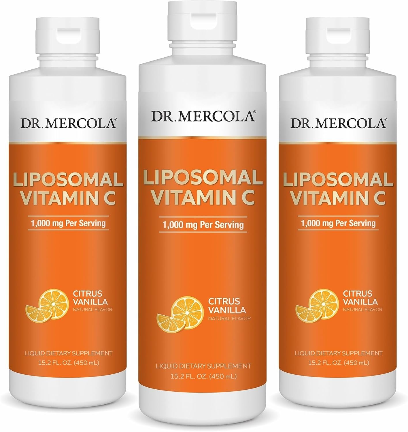 Dr. Mercola Liquid Liposomal Vitamin C, Citrus Vanilla, 450 mL, 3 Pack