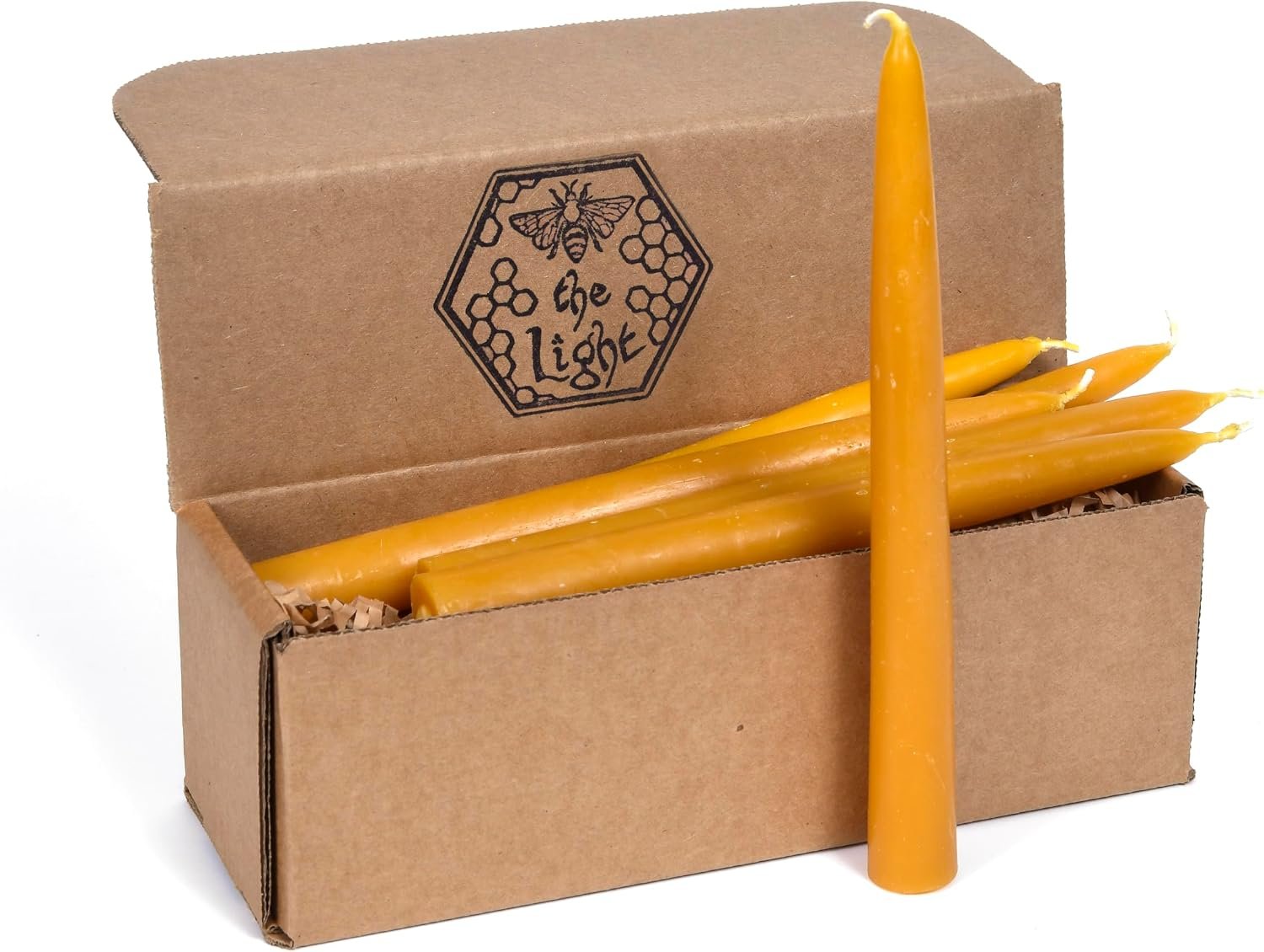 100% Pure Beeswax Taper Candles – All-Natural Handmade Decorative & Dipped Smokeless Unscented Candles for Christmas, Advent, and Hanukkah, Yellow, 8.5 Inches, 12 Candle Set, by BeeTheLight