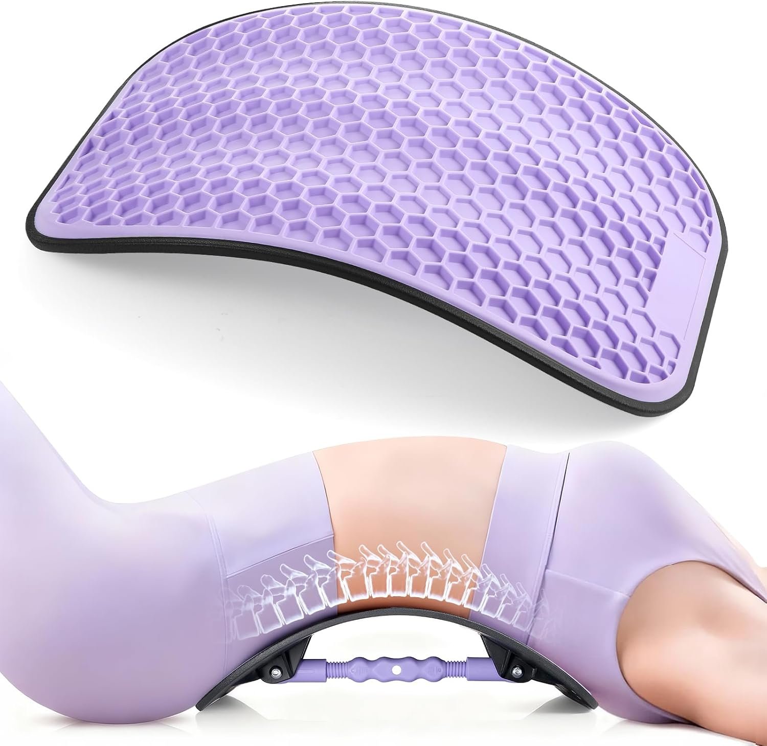 Back Stretcher for Lower Back Pain Relief | Wide Adjustable Honeycomb Lumbar Support Board | Soft Back Cracker Sciatica Pain Relief & Spinal Decompression | Portable Home Office Travel