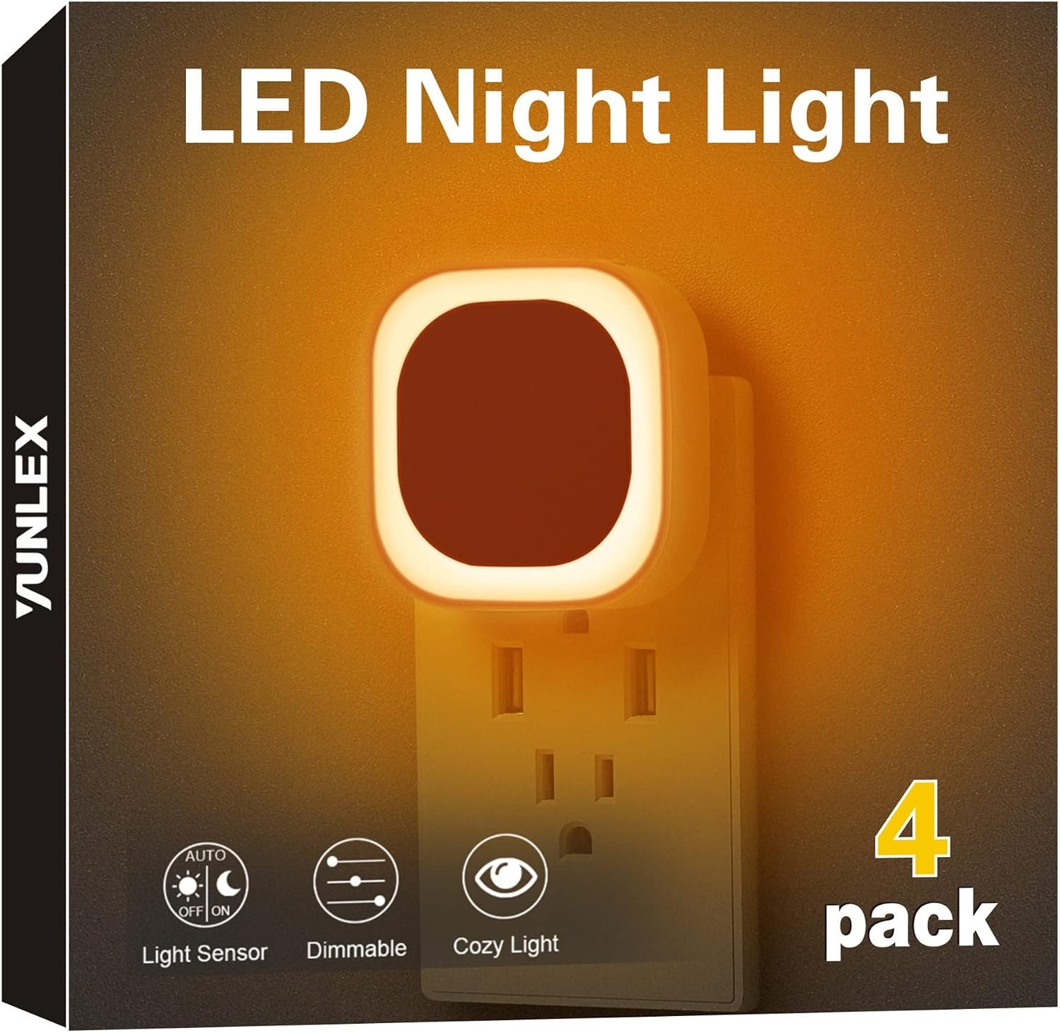 YUNLEX 4 Pack Amber Night Light Plug into Wall, Eye-Care Glow for Kids