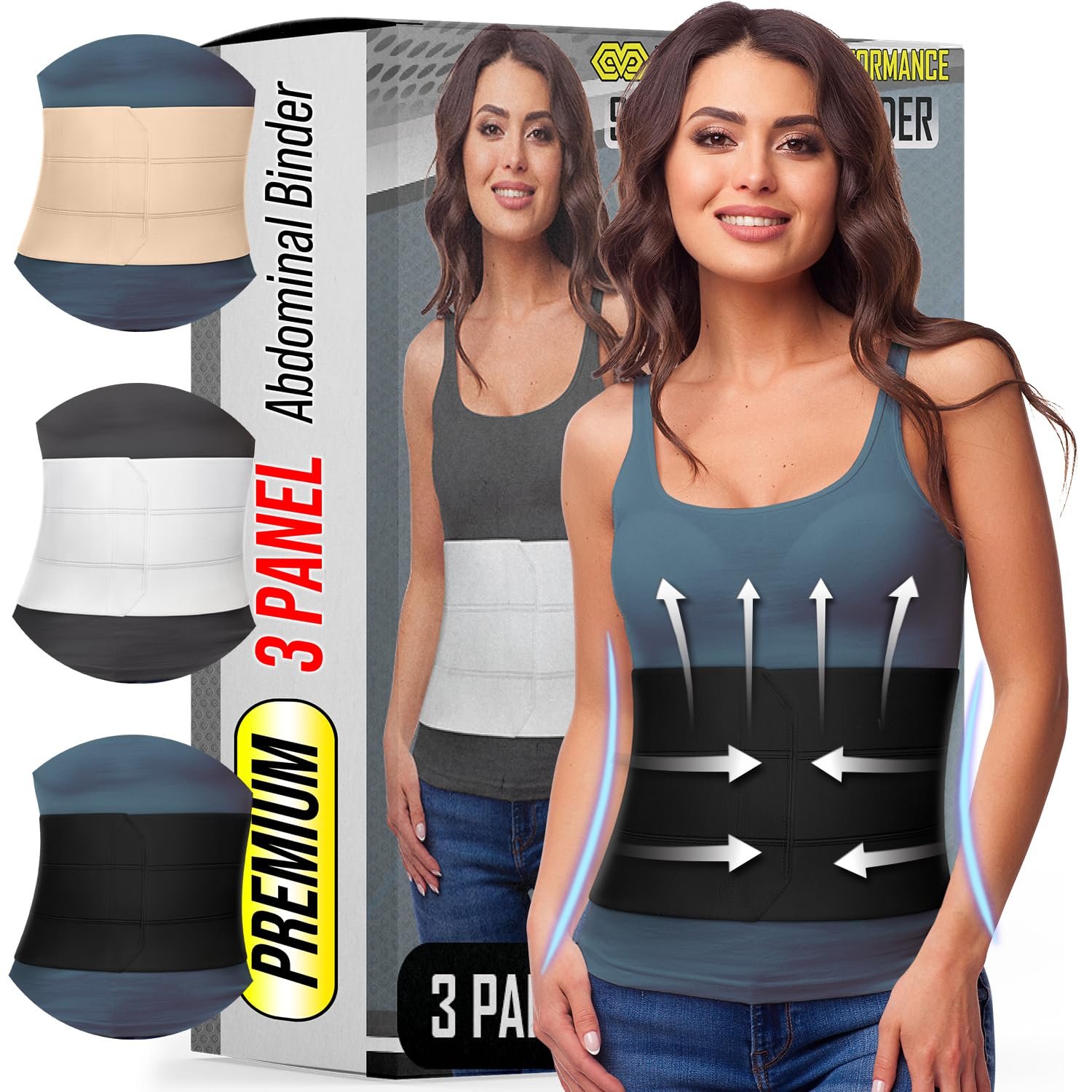 9 inch Abdominal Binder for Women & Men, 3 Panel, Post Surgery Recovery S-M