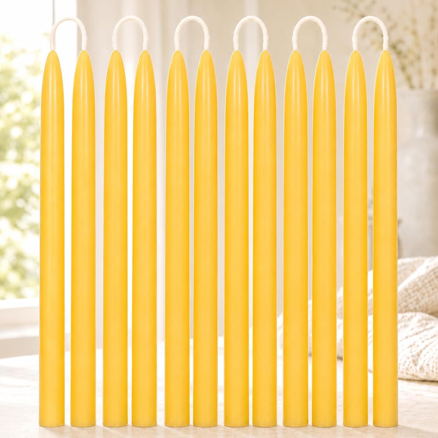 12 Pack 10 Inch 100% Pure Natural Beeswax Taper Candles