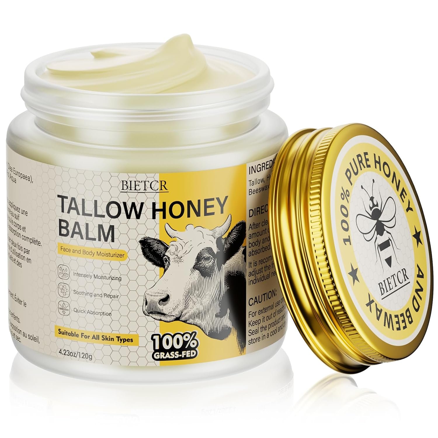 Organic Grass-Fed Beef Tallow for Skin, Body, Tallow Face Moisturizer