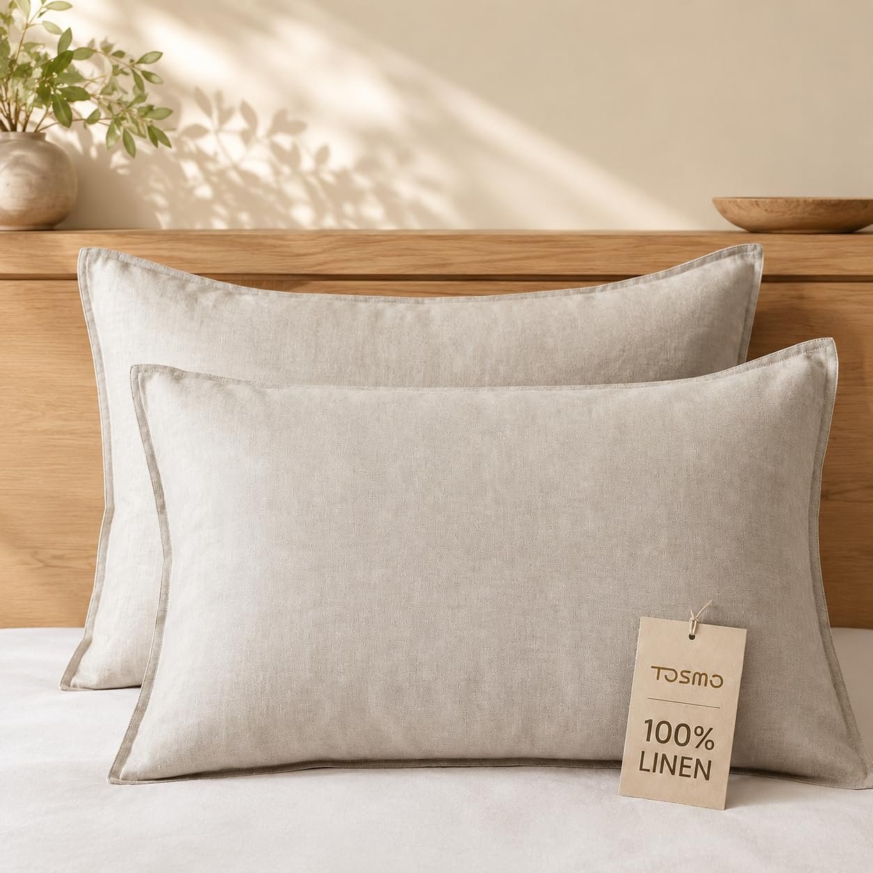 TOSMO 100% Linen Pillow Case, Pillow Cases Standard Size