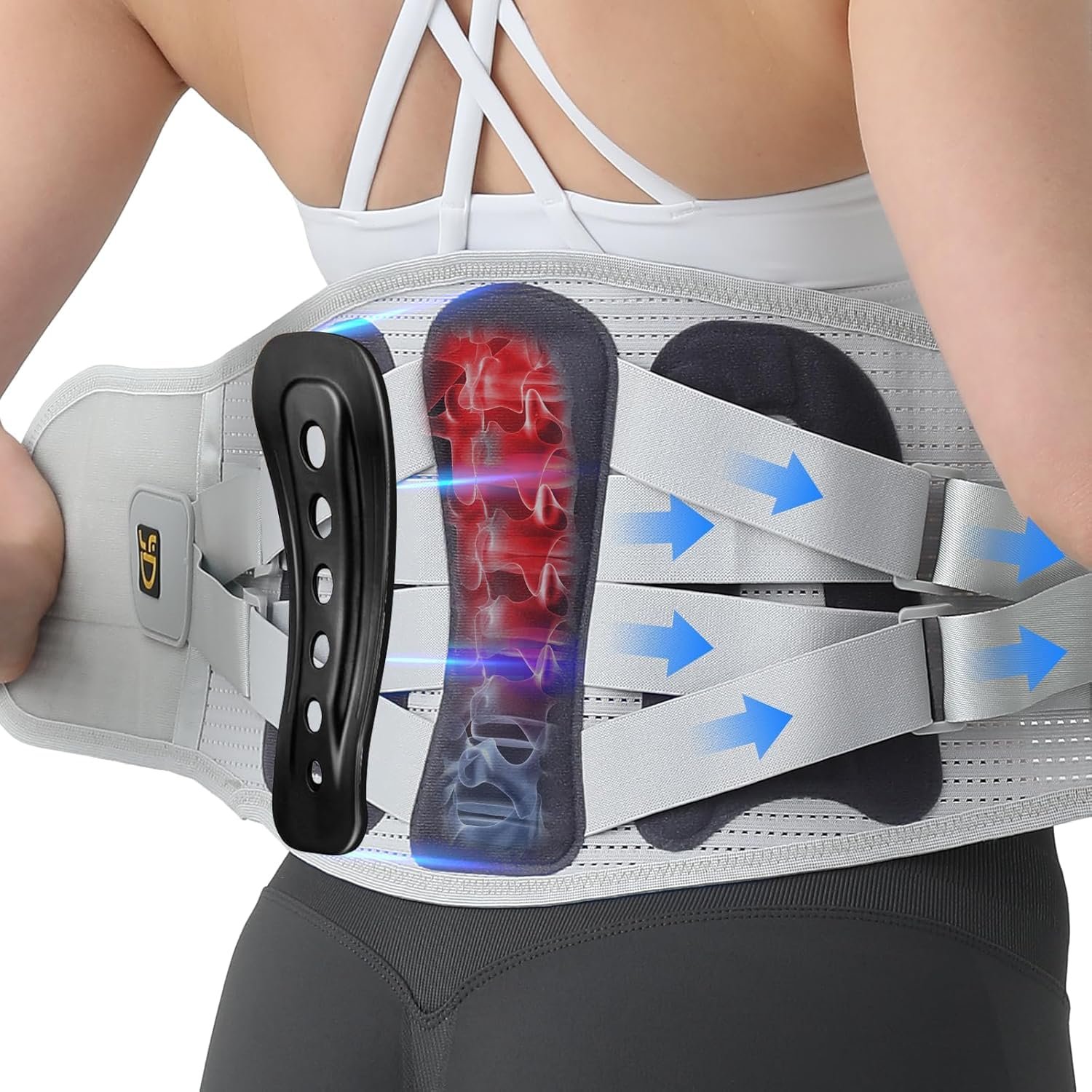 Back Braces for Lower Back Pain Relief with 5 Stays, Breathable Back Support Belt for Men/Women for work, Anti-skid lumbar support belt with 16-hole Mesh for Herniated Disc, Sciatica (L)