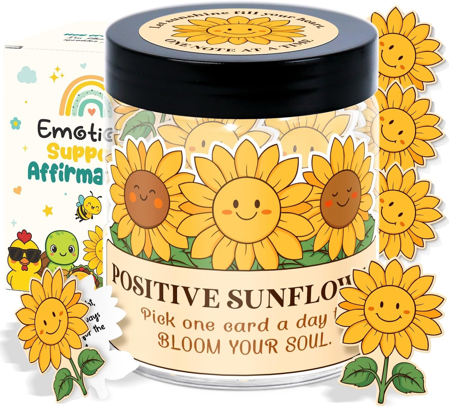 Sunflower Gifts For Women – Mothers Day Gifts For Mom, Women, Teens, Kids, Girls – 60 Positive Affirmation Cards Jar – Birthday Gift For Womens, Mom, Coworkers, Friends, Sister
