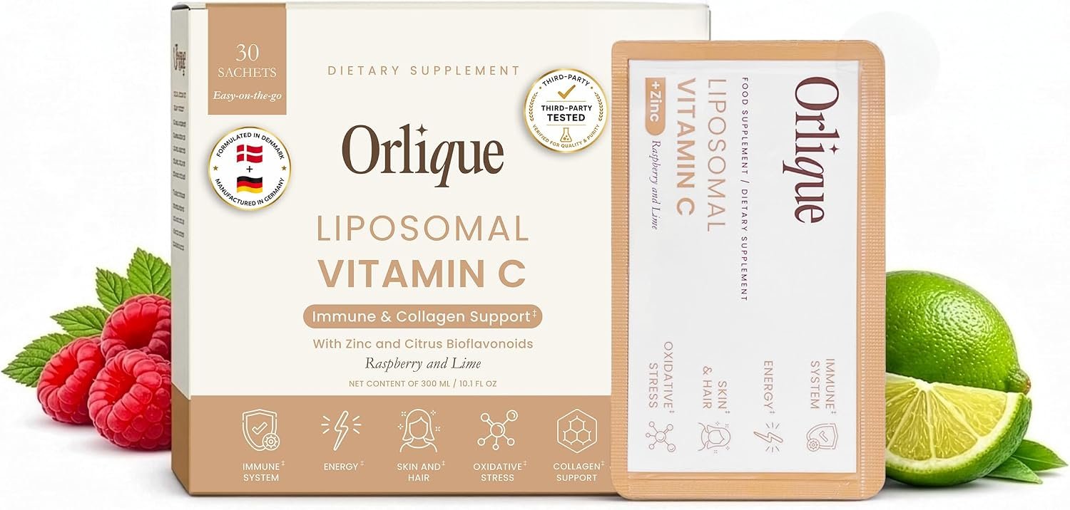 Liposomal Vitamin C 1000 mg with Zinc & Bioflavonoids | High Dose Immune & Collagen Support, Antioxidant | Vegan Keto Liquid Drops, High Absorption | Lime & Raspberry Flavor | 30 Sachets