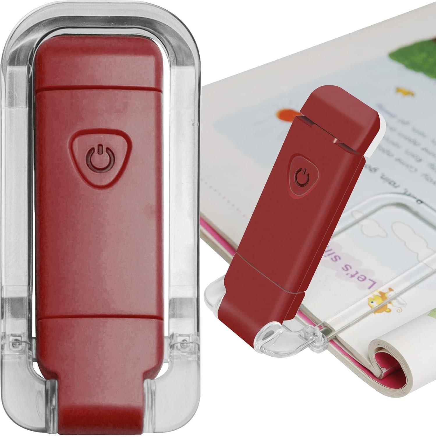 EGWASER Book Light for Reading in Bed, USB Rechargeable Clip on Book Lights, 3 Brightness Adjustable Dimmable Bookmark Light for Eye-Protection, Reading Lamp for Bookworms, Travel (Red)