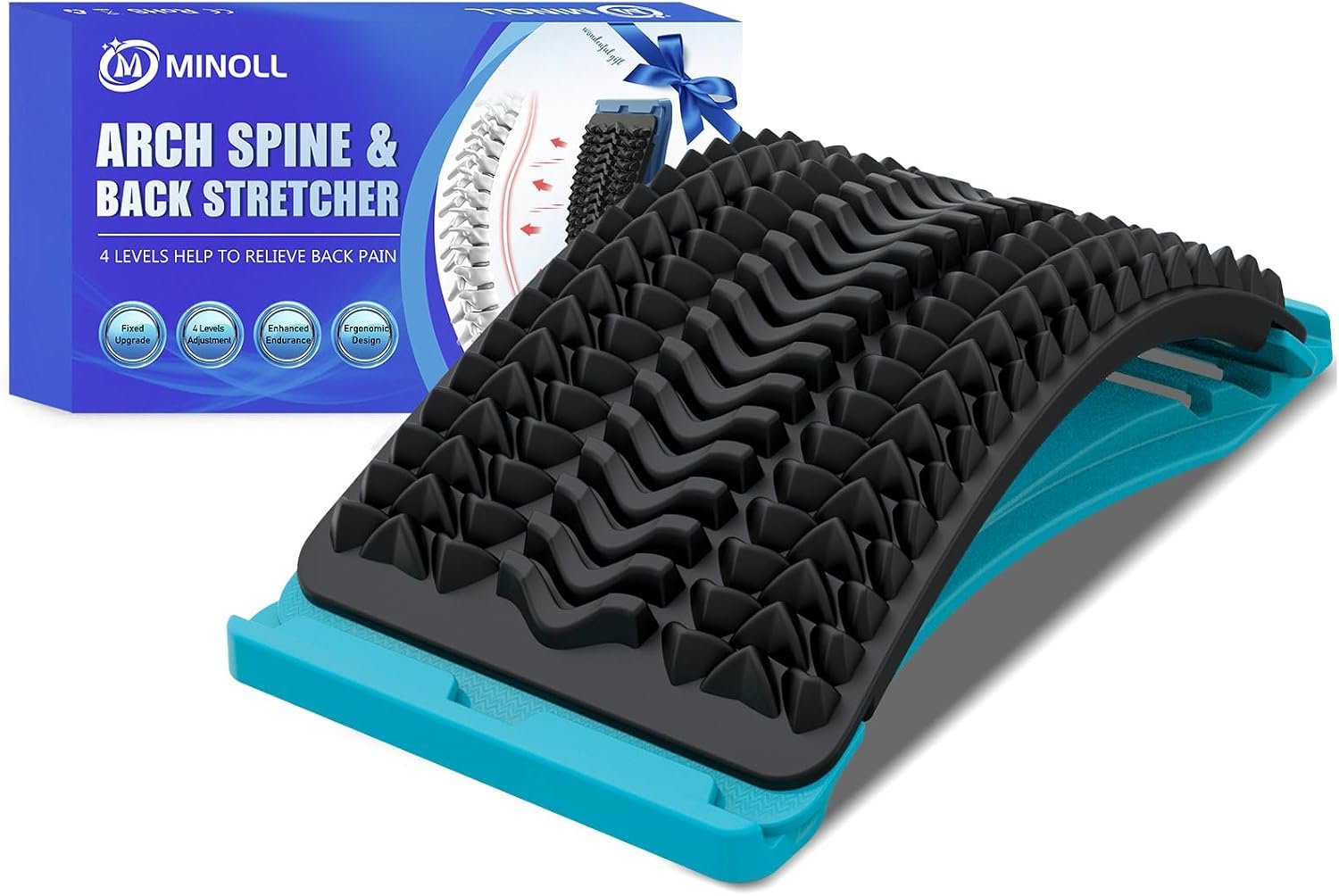 MINOLL Back Stretcher for Lower Back Pain Relief, Multiple Level Adjustable Arch Lumbar Back Cracker Board, Back Cracking Device, Back Massager for Scoliosis, Spine Decompression Support