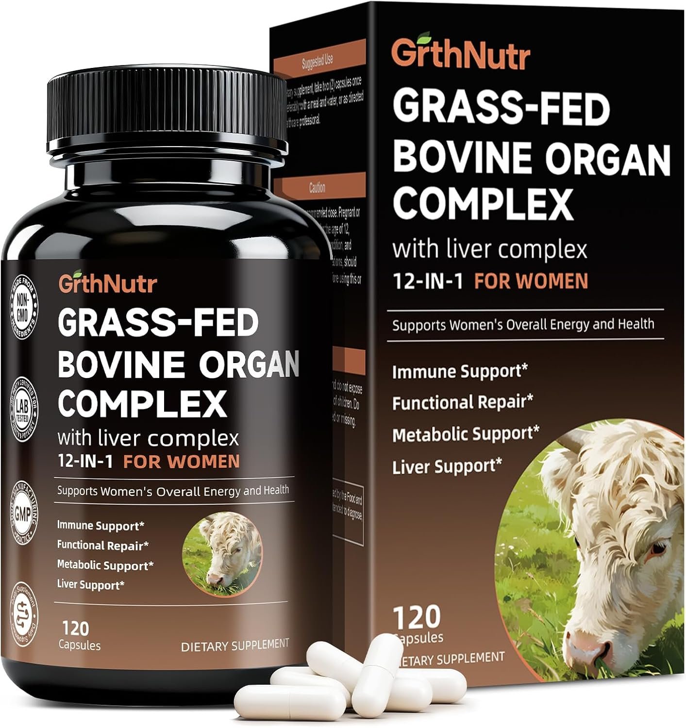 Beef Liver Capsules with Tudca – Beef Organ Supplement for Women Liver, Kidney, Heart, Uterus Tissue – Support Liver Health & Detox, Energy, Women’s Health & Hormonal Balance, Grass Fed, Non-GMO