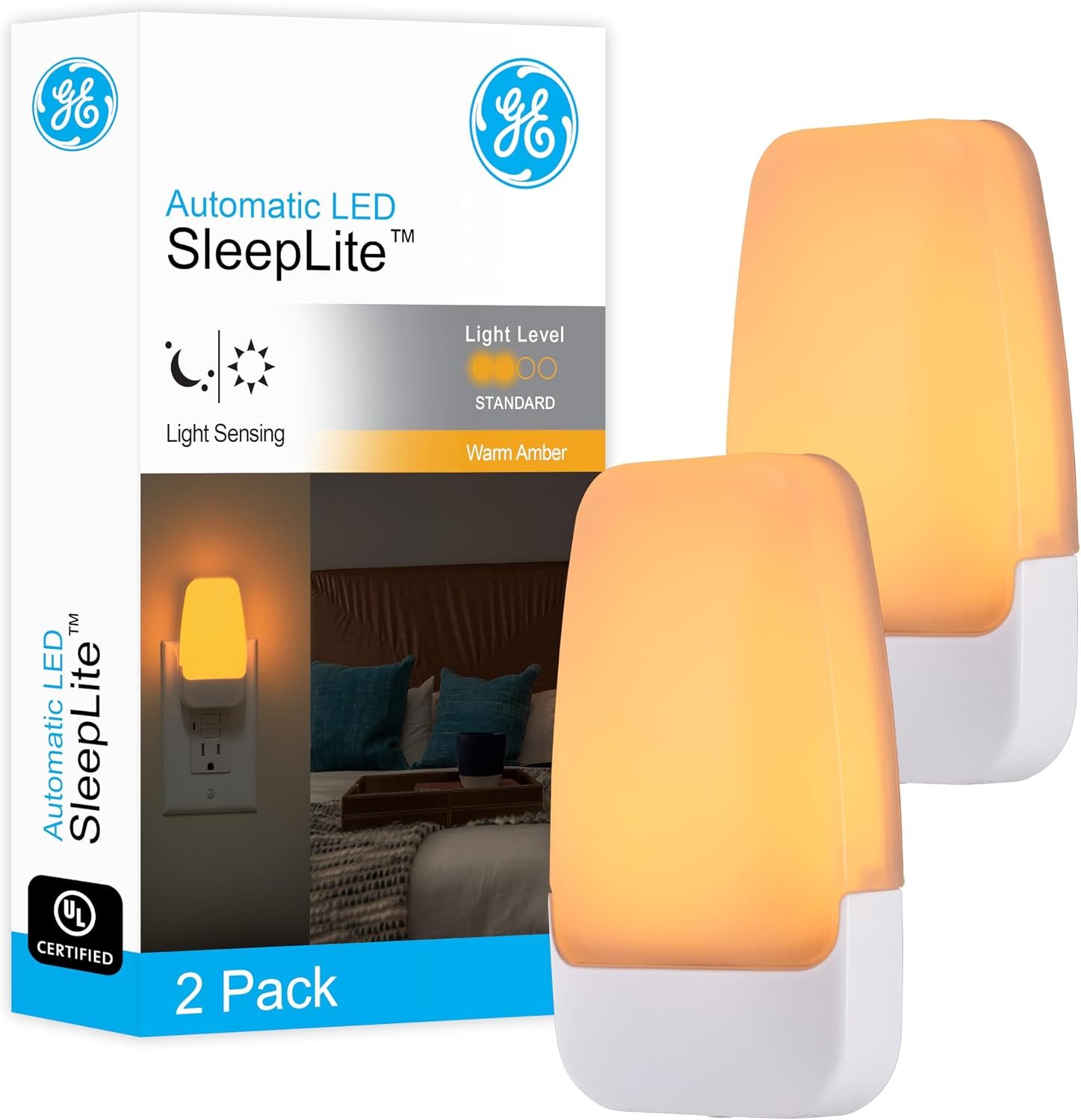 GE SleepLite Plug in Night Light with Dusk to Dawn Sensor, 2 Pack