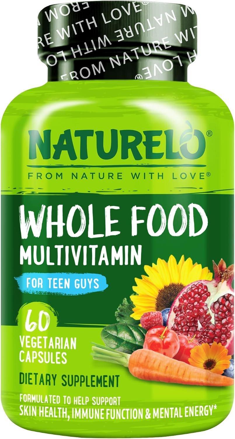 NATURELO Teen Multivitamin – Whole Food Multivitamin for Teenage Boys – Minerals Supplement for Active Kids – with Plant Extracts – Non-GMO – Vegan & Vegetarian – 60 Capsules