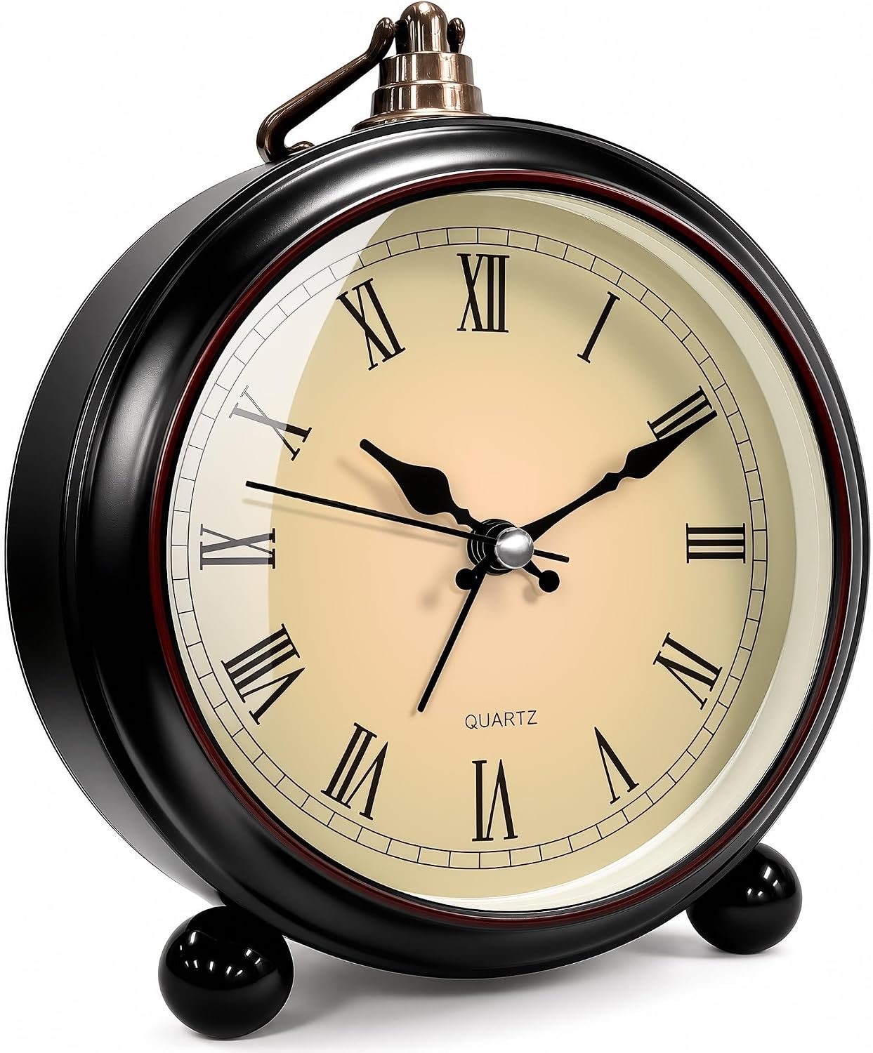 TooTa Vintage Retro Analog Alarm Clock, 4.5 inch Super Silent Non Ticking Small Clock with Night Light, Battery Operated, Simply Design, for Living Room, Bedroom, Bedside, Desk, Gift Clock (Roman)