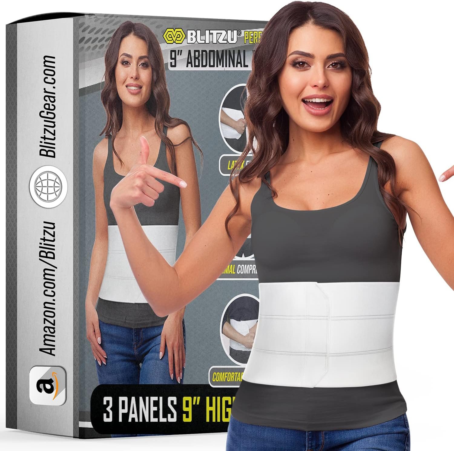 9 inch Abdominal Binder for Women & Men, 3 Panel Post Surgery Recovery