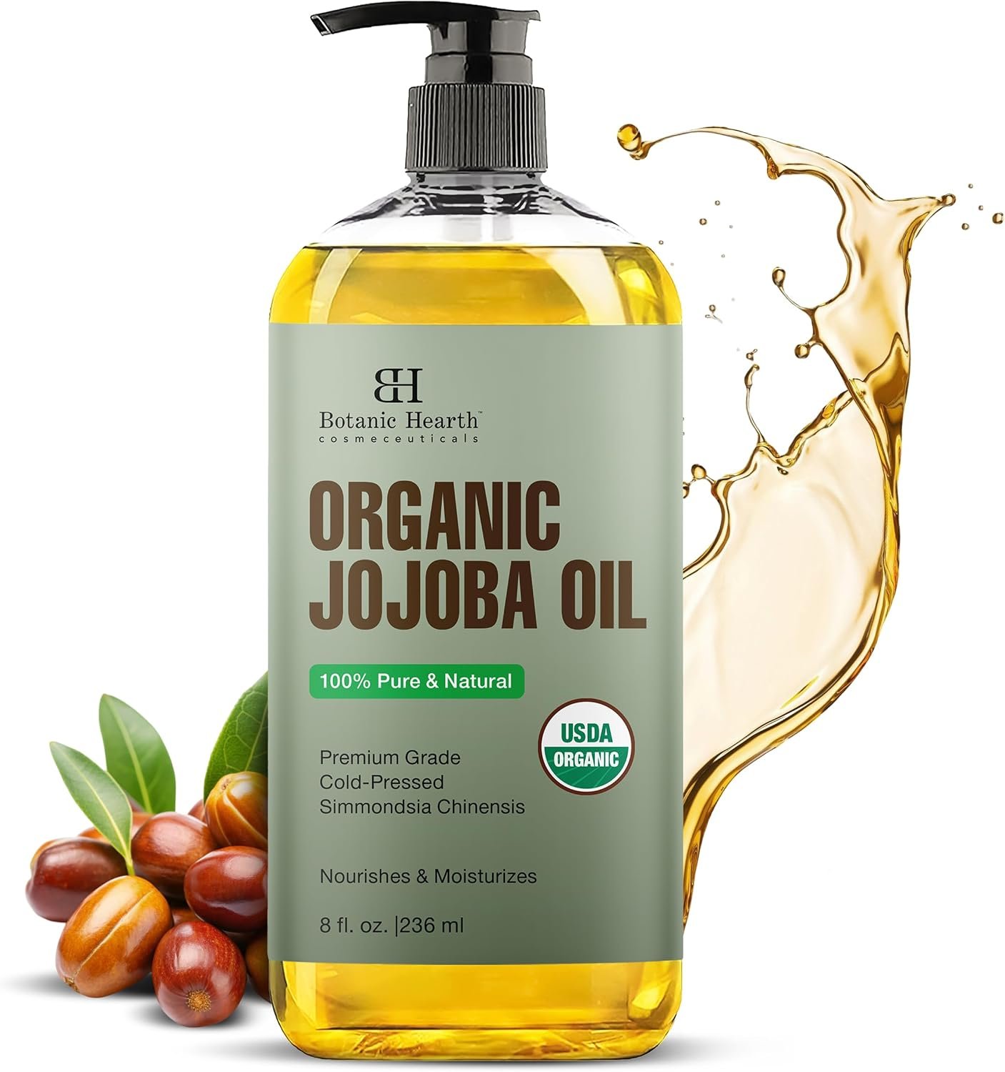Botanic Hearth USDA Organic Jojoba Oil 100% Pure and Natural – 8 Fl oz