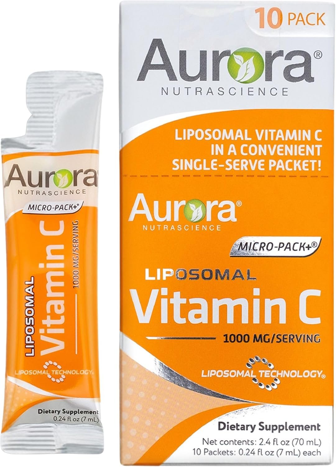 Aurora Nutrascience Liposomal Liquid Vitamin C, 10 Packets, Orange
