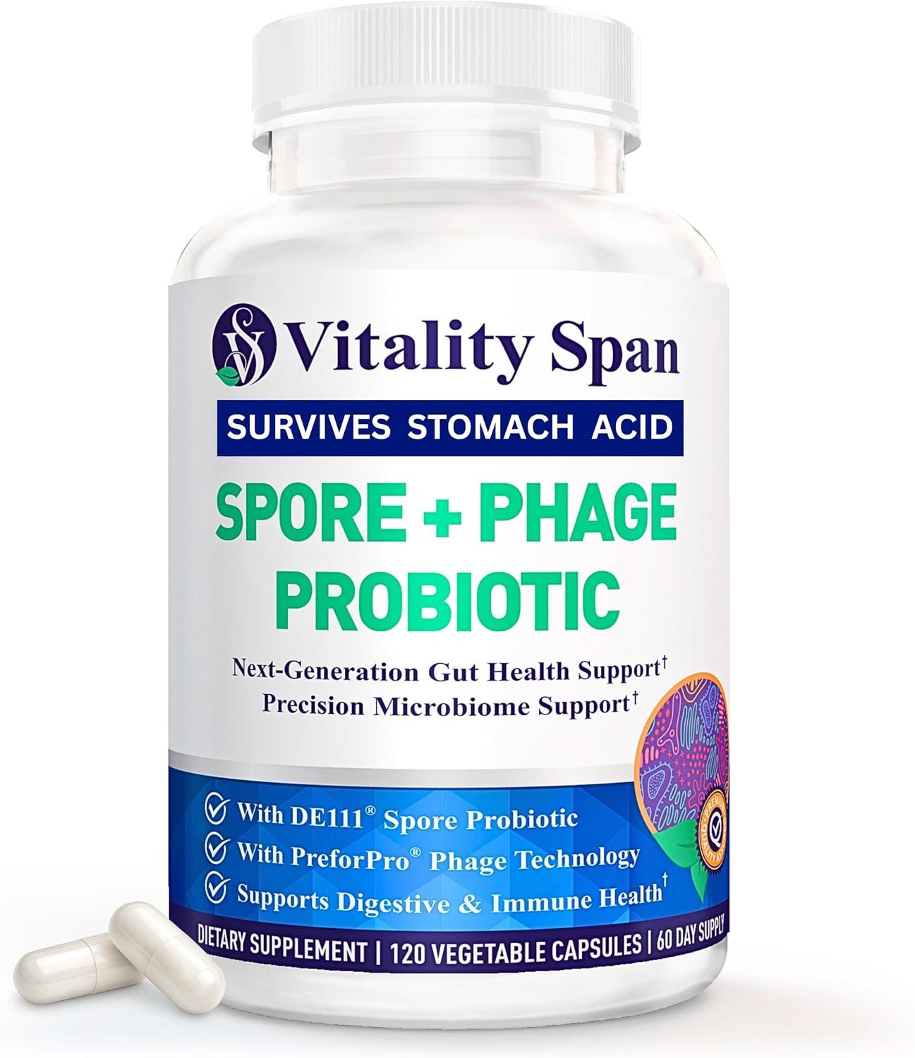 Spore Probiotic for Women and Men DE111 Bacillus Subtilis 120 DR Capsules