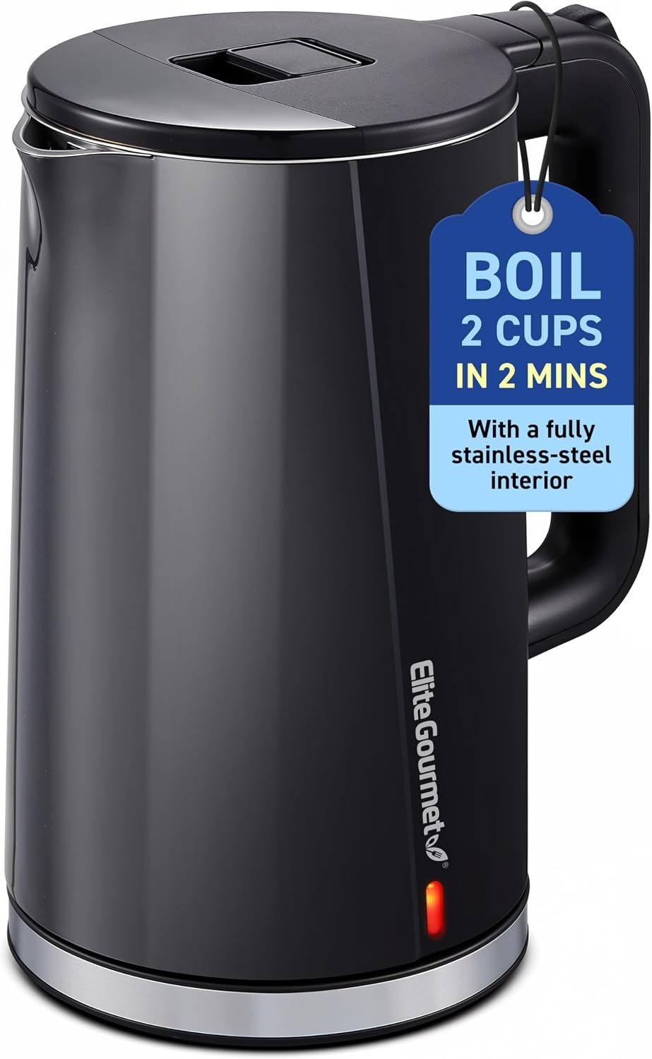 Elite Gourmet 1.7L Cool-Touch 1500W Fast Boil Kettle, Double Wall, Black