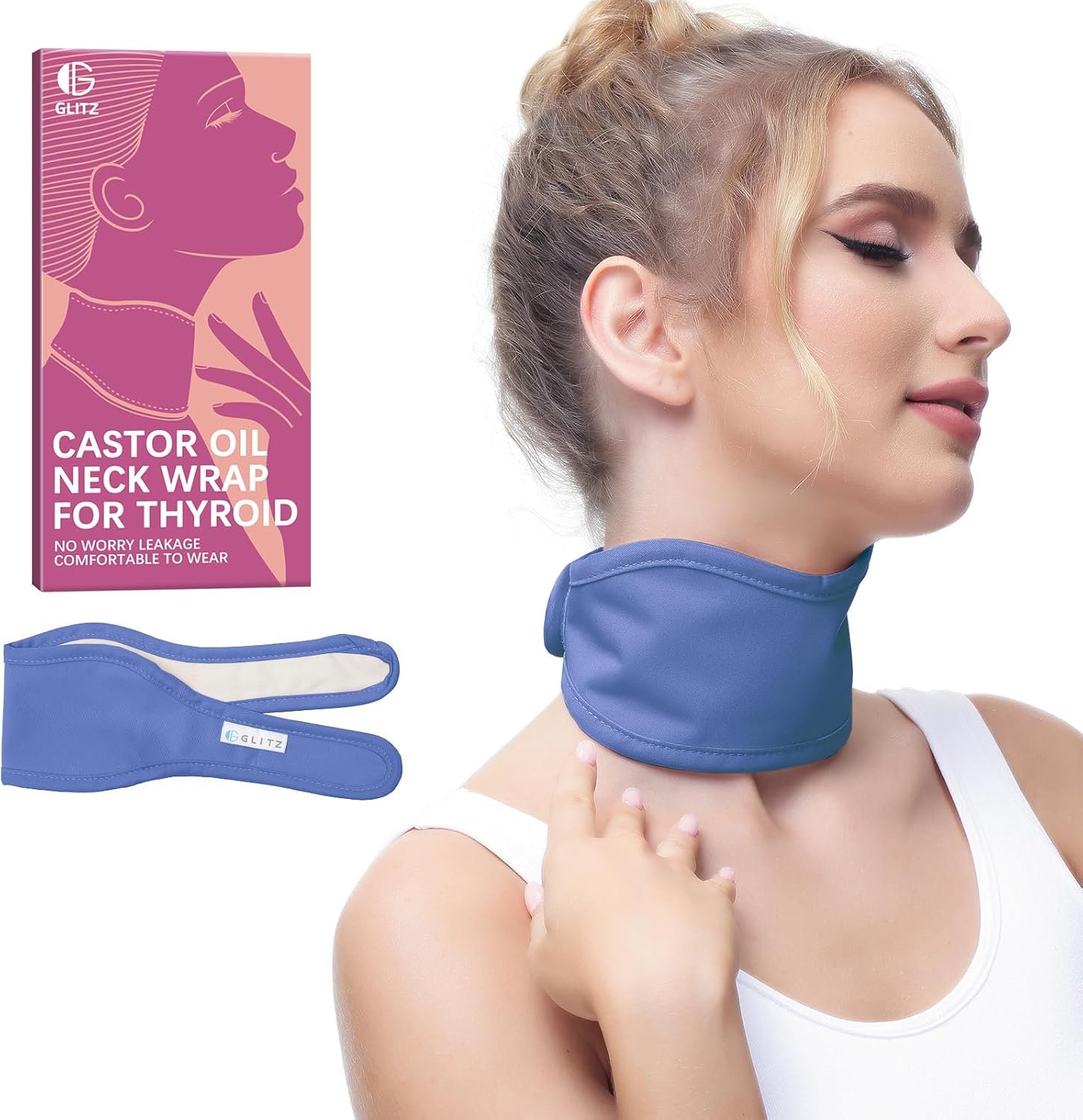 Castor Oil Pack for Thyroid – Organic Castor Oil Neck Wrap, Reusable, Leak-Proof Design, Less Mess, Comfort Fit, Oil Not Included (Violet)