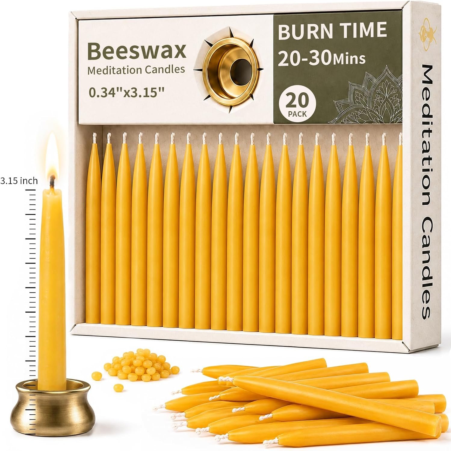 20 Minute Beeswax Meditation Candles, 3.15 Inch Mini Candles