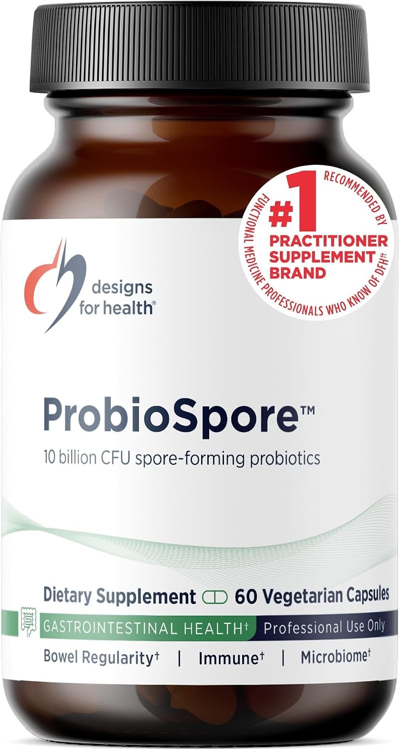 Designs for Health ProbioSpore – Powerful Spore Based Probiotic, Soil-Based Probiotics Supplement – Shelf Stable Gut + Immune Support, Non-GMO + Dairy Free (60 Capsules)