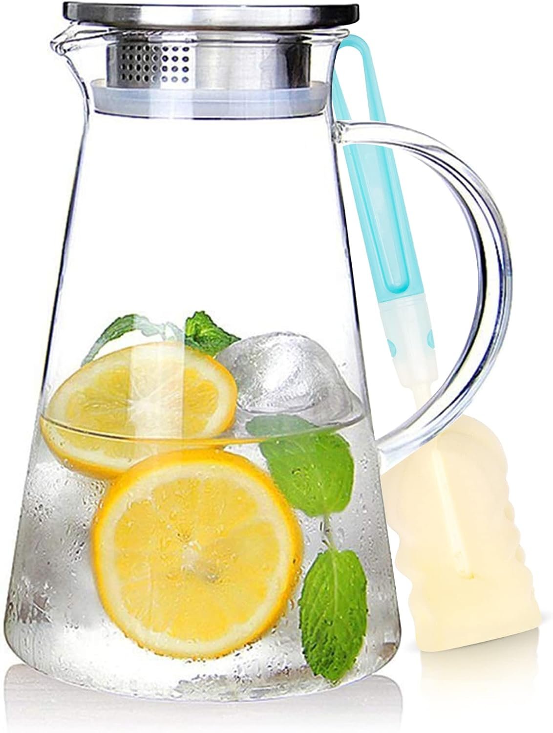 SUSTEAS 2L/68oz Glass Pitcher with Lid and Handle,Carafe for Hot/Cold Water