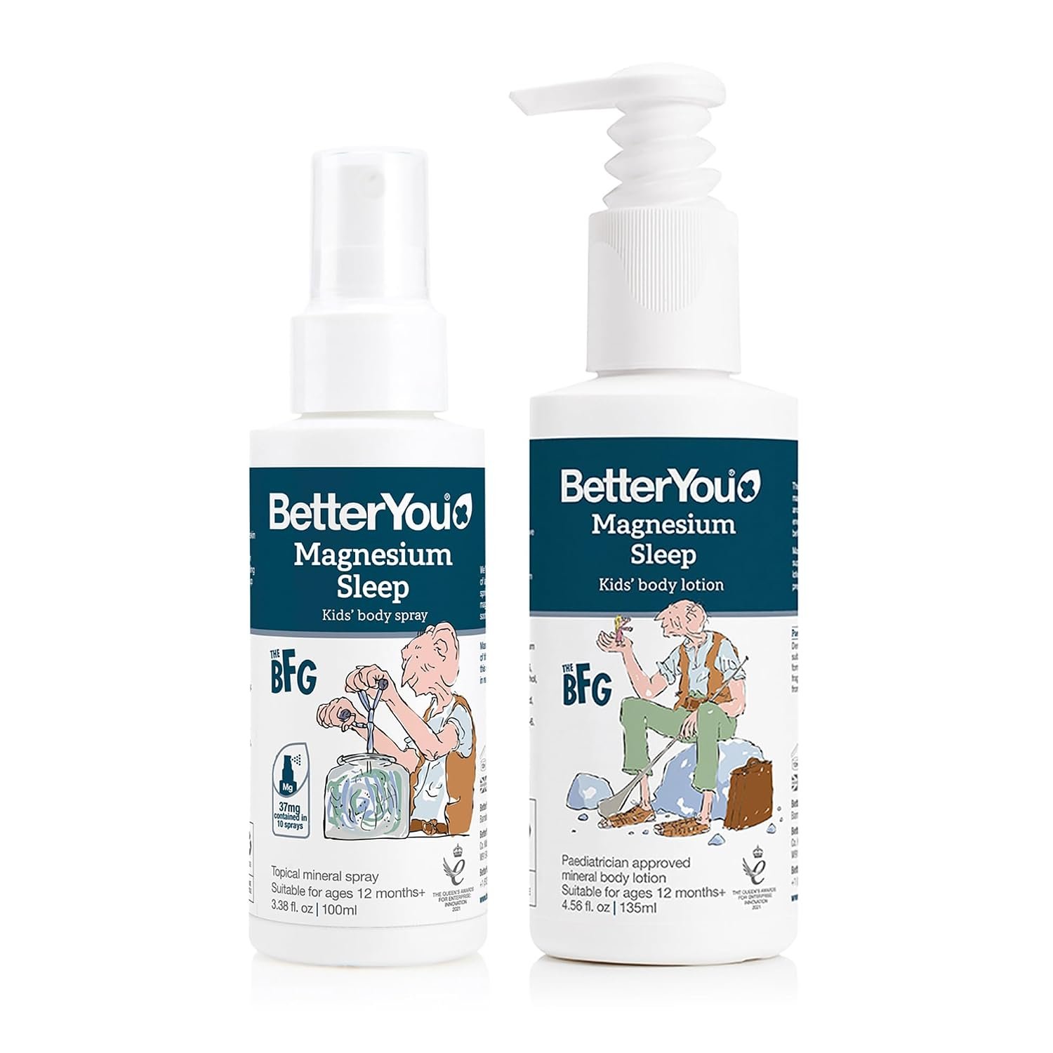 BetterYou Kids Bundle – Magnesium Sleep Body Lotion and Magnesium Sleep Kids’ Body Spray – Baby Cream – Lavender and Chamomile Infused – 2 pc