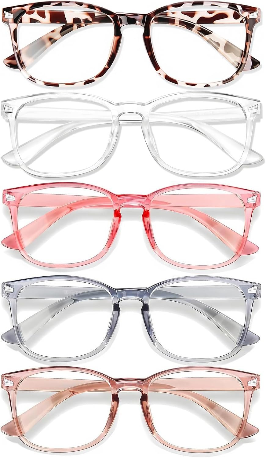 Blue Light Glasses for Woman Men, 99% Blocking Square Frame 5 Pairs