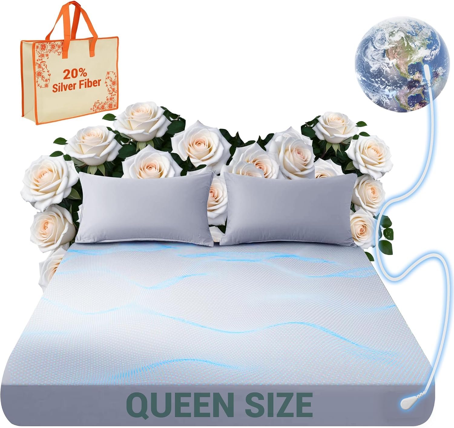 Grounding Sheets Queen,80% Organic Cotton + 20% Silver Fiber, Grounding Sheets Can Improve Sleep and Sub-Health, Anti-Static,Grounding Fitted Sheet with 15 ft Gounding Wire(Gray,60″x80″x13″)