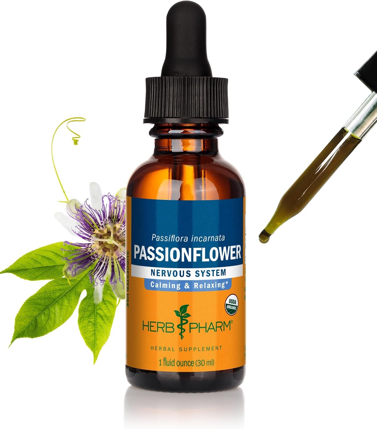 Herb Pharm Passionflower Liquid Extract: USDA Organic Calming Supplement, Passiflora Incarnata for Exhausted Minds, Fast-Absorbing, Sugar-Free Tincture, Up to 3 Week Supply, 1 oz