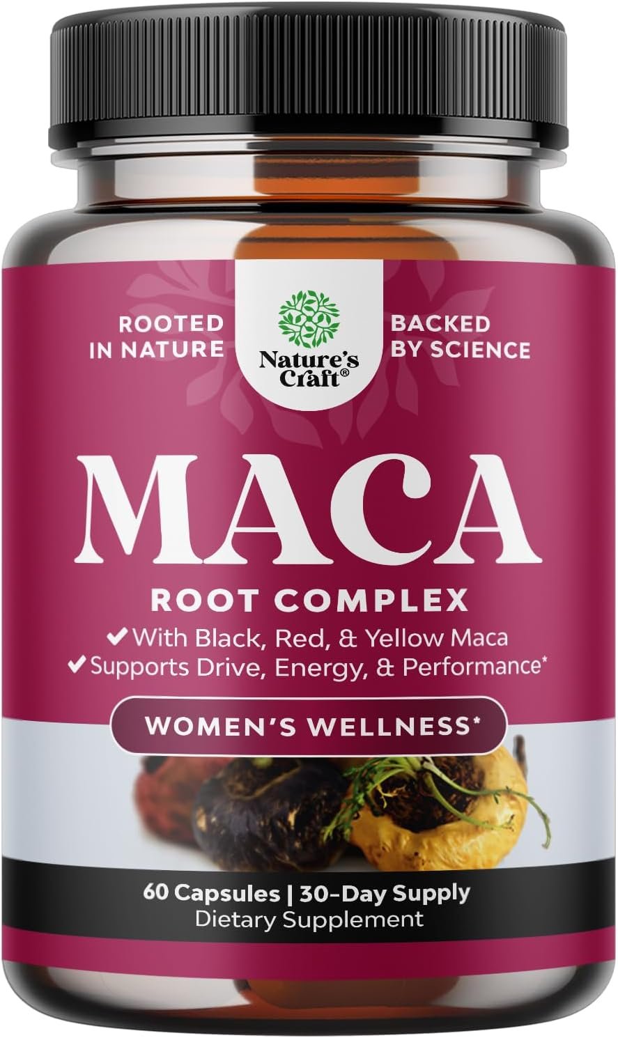 Maca Root Capsules for Women with Red Yellow & Black Maca – 60 Count