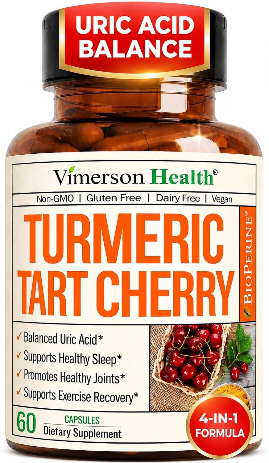 Tart Cherry Capsules with Turmeric 600mg for Uric Acid & Joint Health 60 Ct