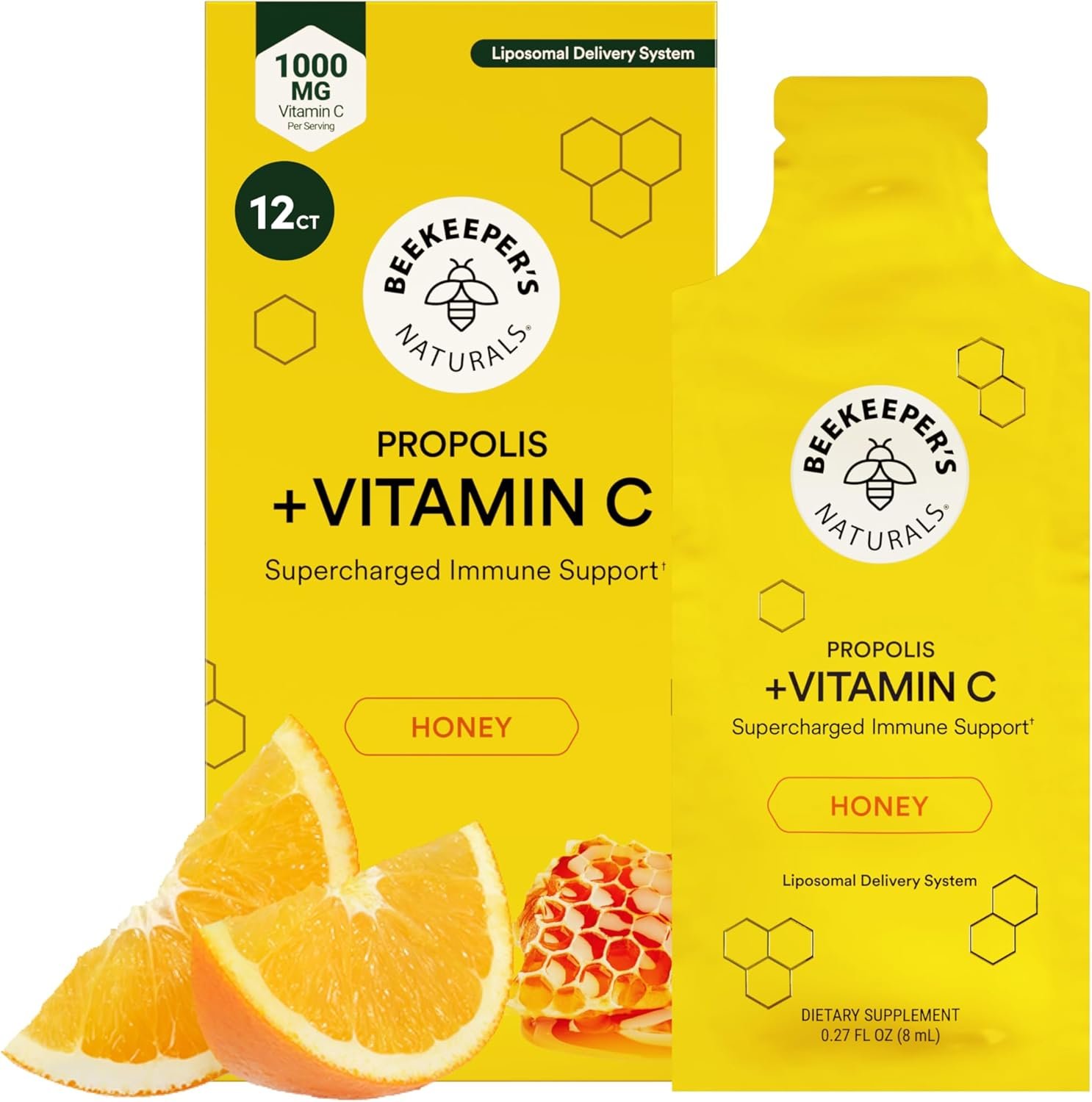 Beekeeper’s Naturals Liposomal Vitamin C (1000mg) + Propolis Packets, 12 Ct