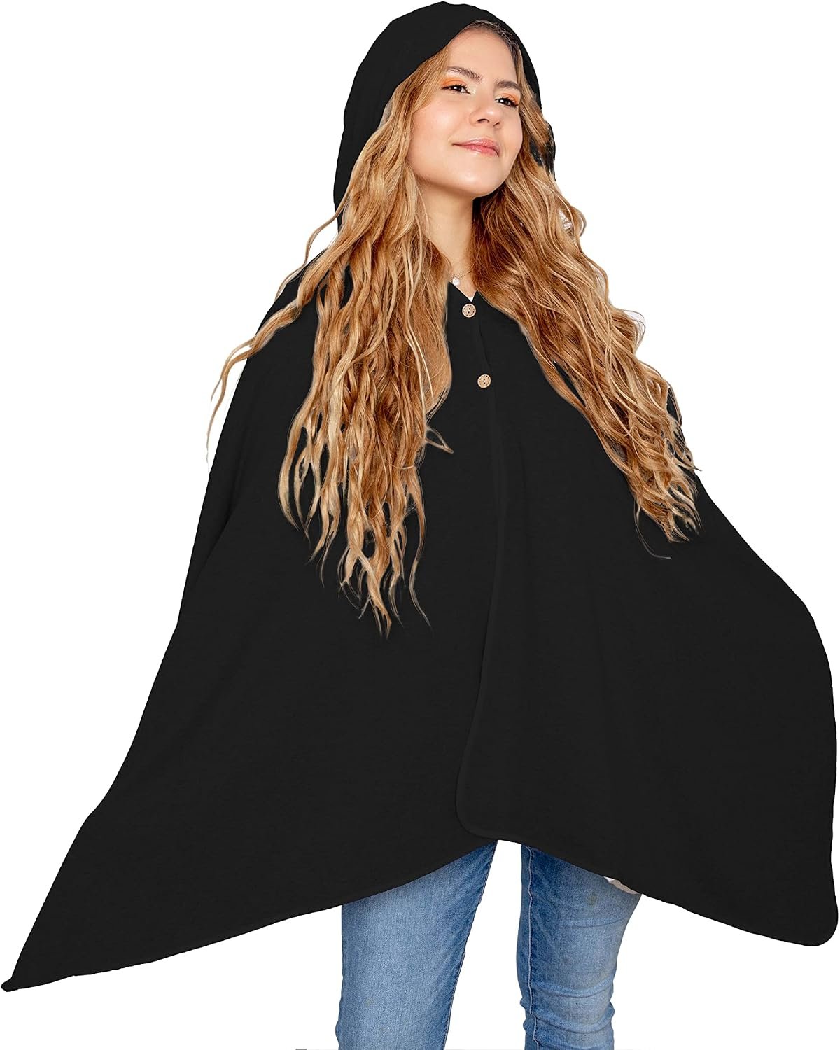 Halsa EMF Protection Poncho, Wrap, Wearable Blanket with Hood, Black
