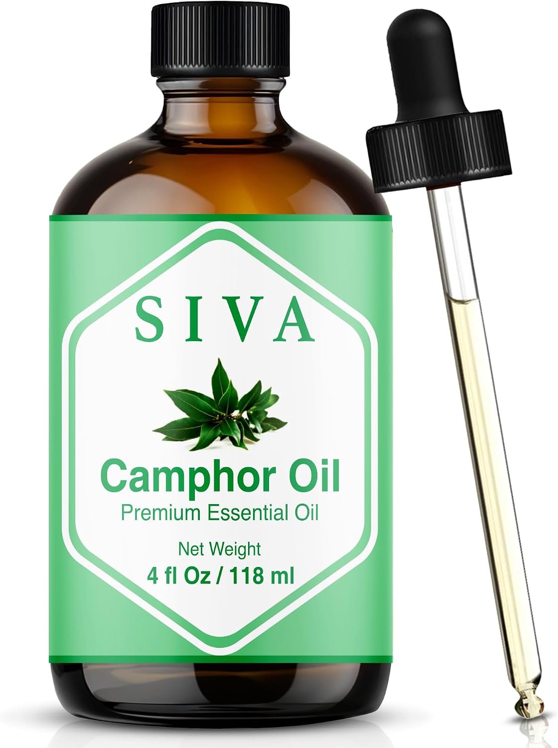 Siva Camphor Essential Oil, Glass Bottle with Dropper, 4 Fl Oz (118 ml)