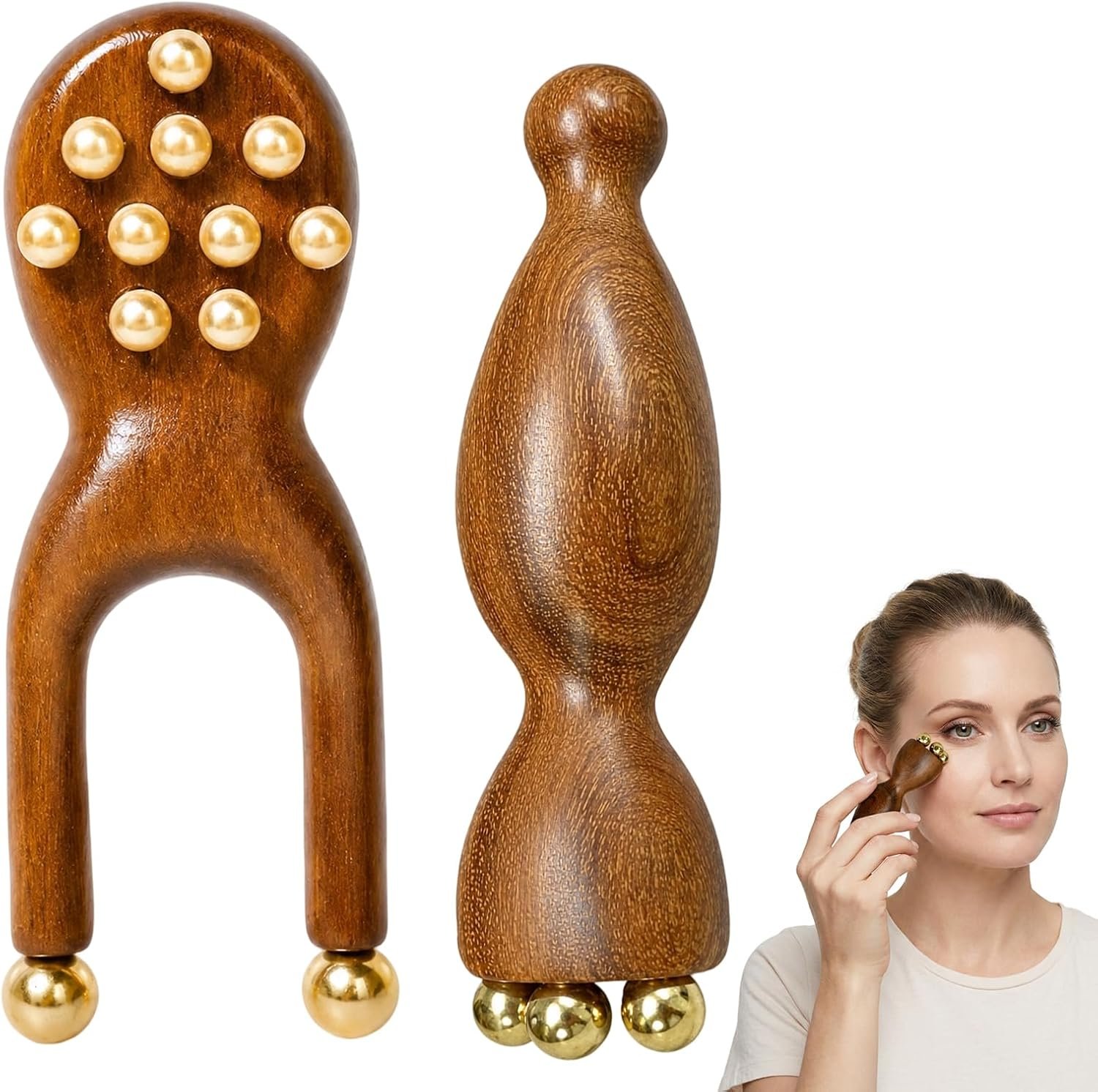 2 Pack Wooden Scarab Acupressure Tool, for Muscle Relief and Tension Release, Handheld Massage Tool for Acupressure Therapy, Natural Wood Massage Balls