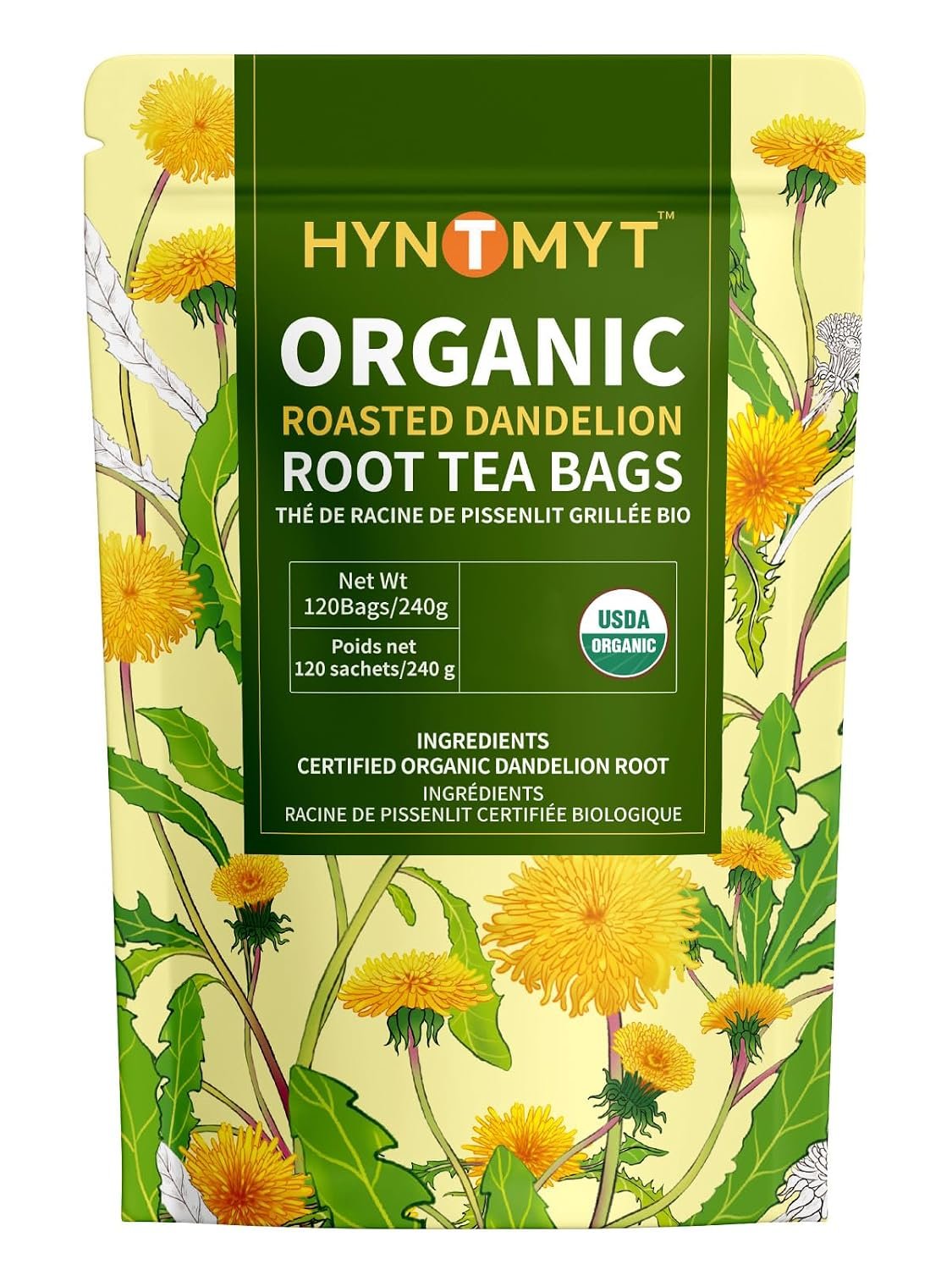 HYNTMYT Organic Roasted Dandelion Root Tea Bags 120 Count, USDA Organic Tea