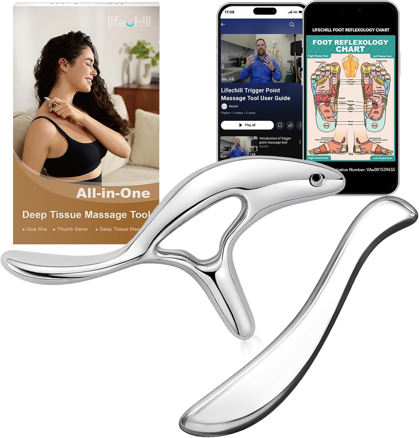 lifechill 304 Stainless Steel Gua Sha & Metal Trigger Point Massage Tool