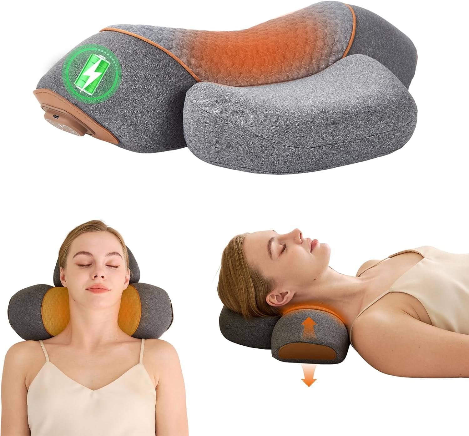 3-in-1 Cordless Neck Massager Pillow with Heat, Traction & Vibration