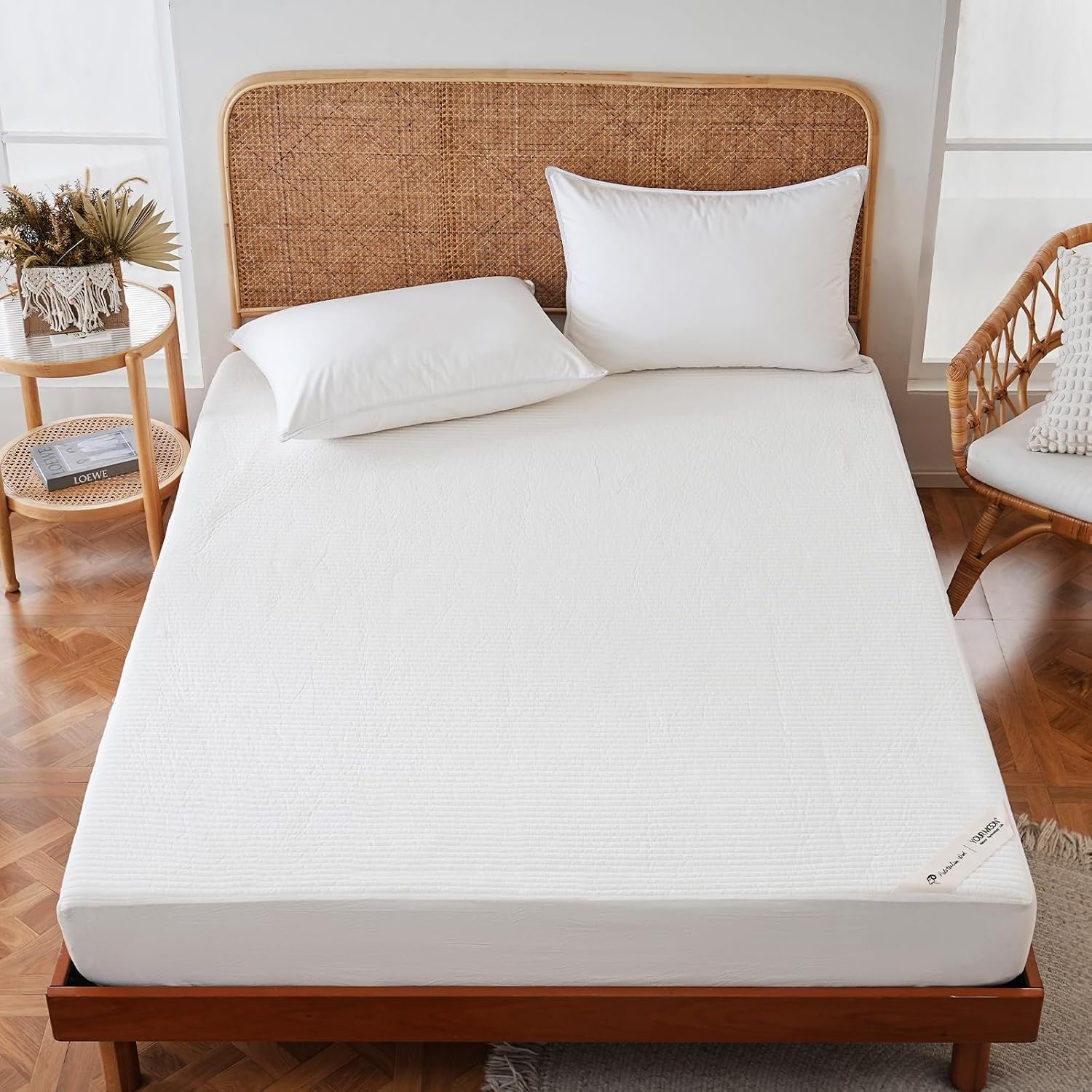 YOUR MOON 100% Wool Mattress Pad Twin, Natural Cotton Cover, White