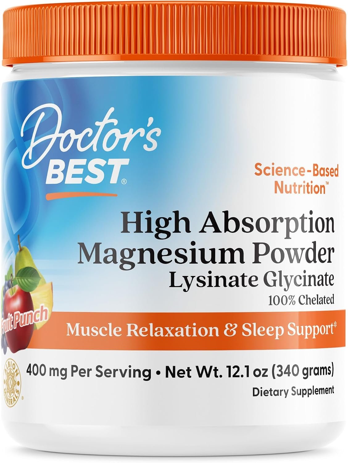 Doctor’s Best Magnesium Glycinate Powder, Fruit Punch Flavor, 12.1 oz