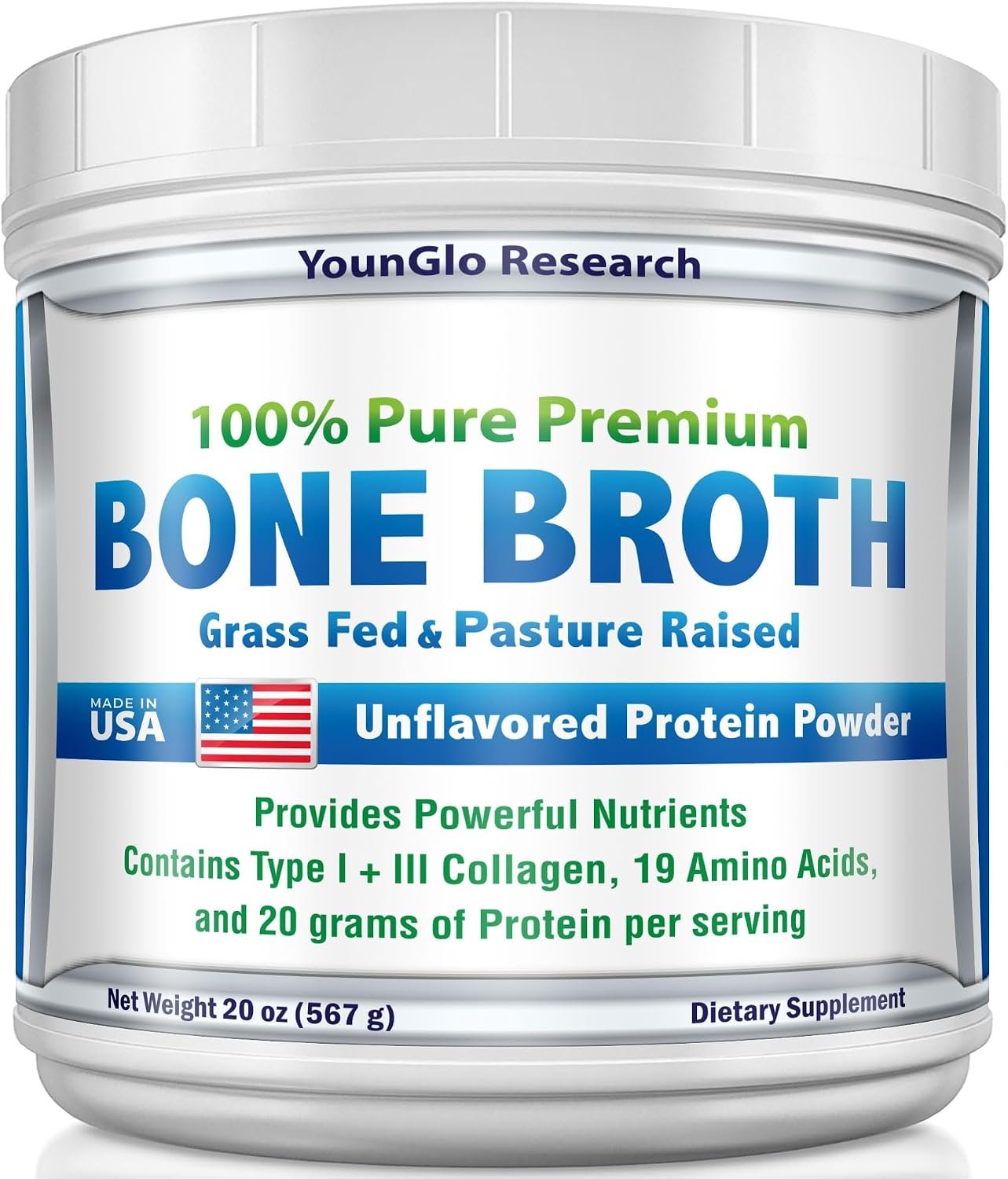Bone Broth Beef Protein Powder – 1.25 lb, Unflavored – Grass Fed Bovine