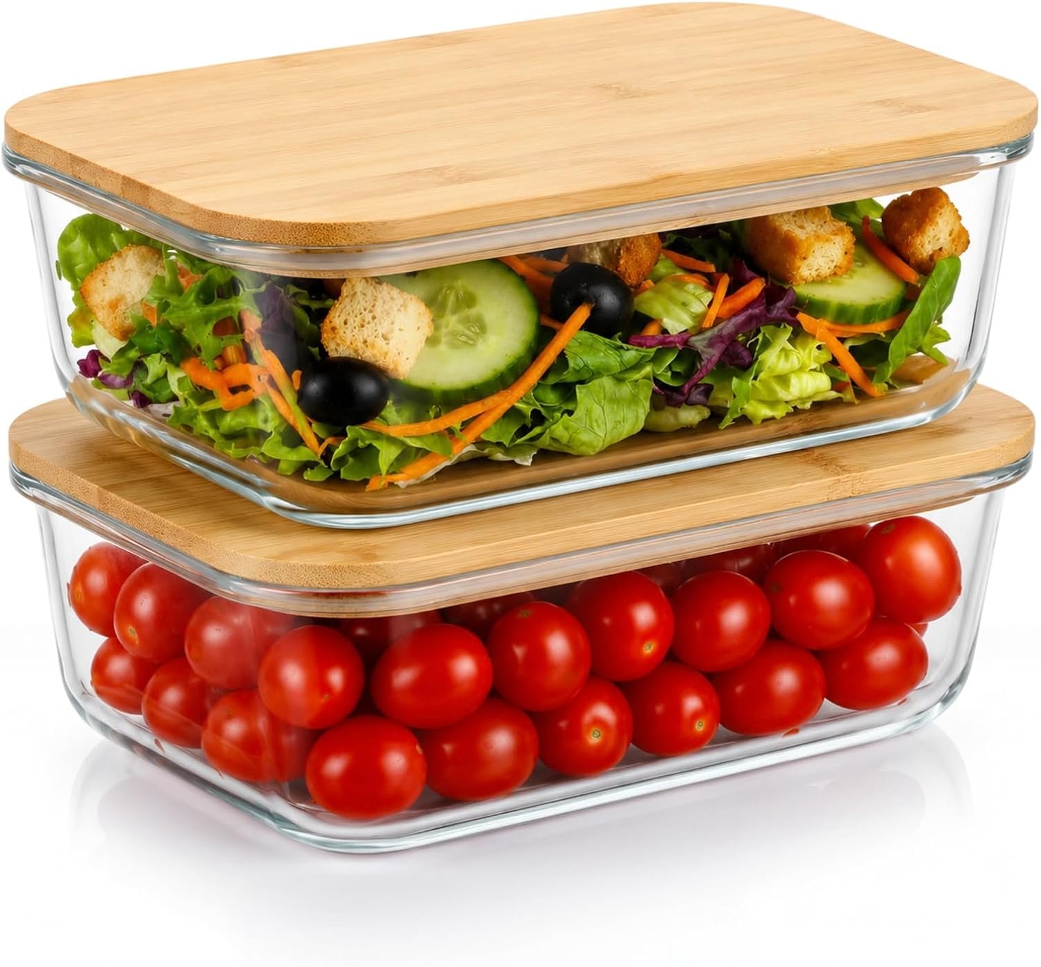 2 Pack 51 oz Glass Food Storage Containers with Bamboo Lids, Square