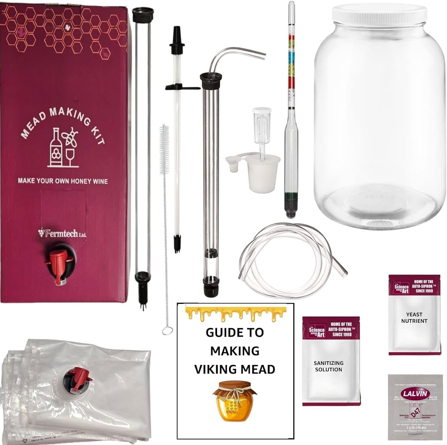 21 Piece Deluxe Mead Making Kit – Reusable Make Your Own Mead Kit – Yields 1 Gallon of Mead | Beer Wine Fruit Wine Kombucha Compatibility