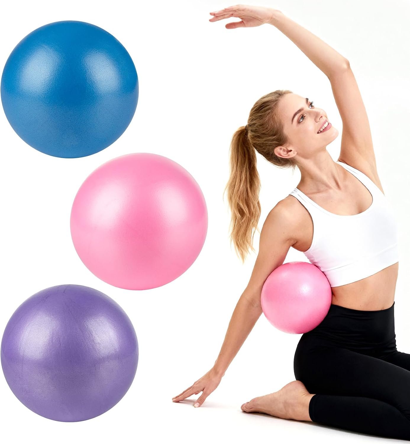 RAINFLOW 3 Pcs Small Exercise Ball – 9 Inch Pilates Yoga Ball