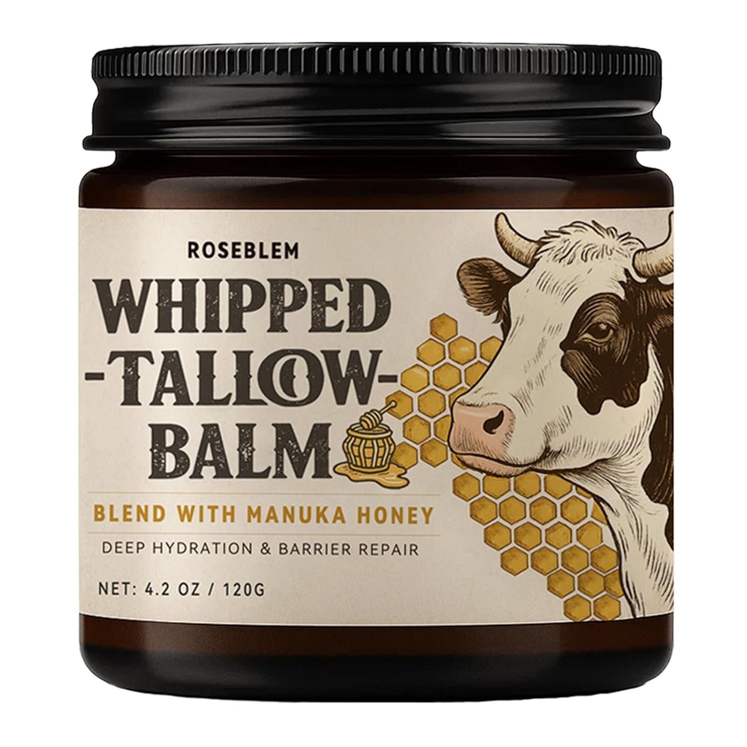 Whipped Tallow Balm for Face – 100% Grass-Fed Organic Beef Tallow Cream with Manuka Honey & Beeswax – Body & Face Moisturizer for Sensitive Skin, Nourishing & Repairing, 4.2 oz