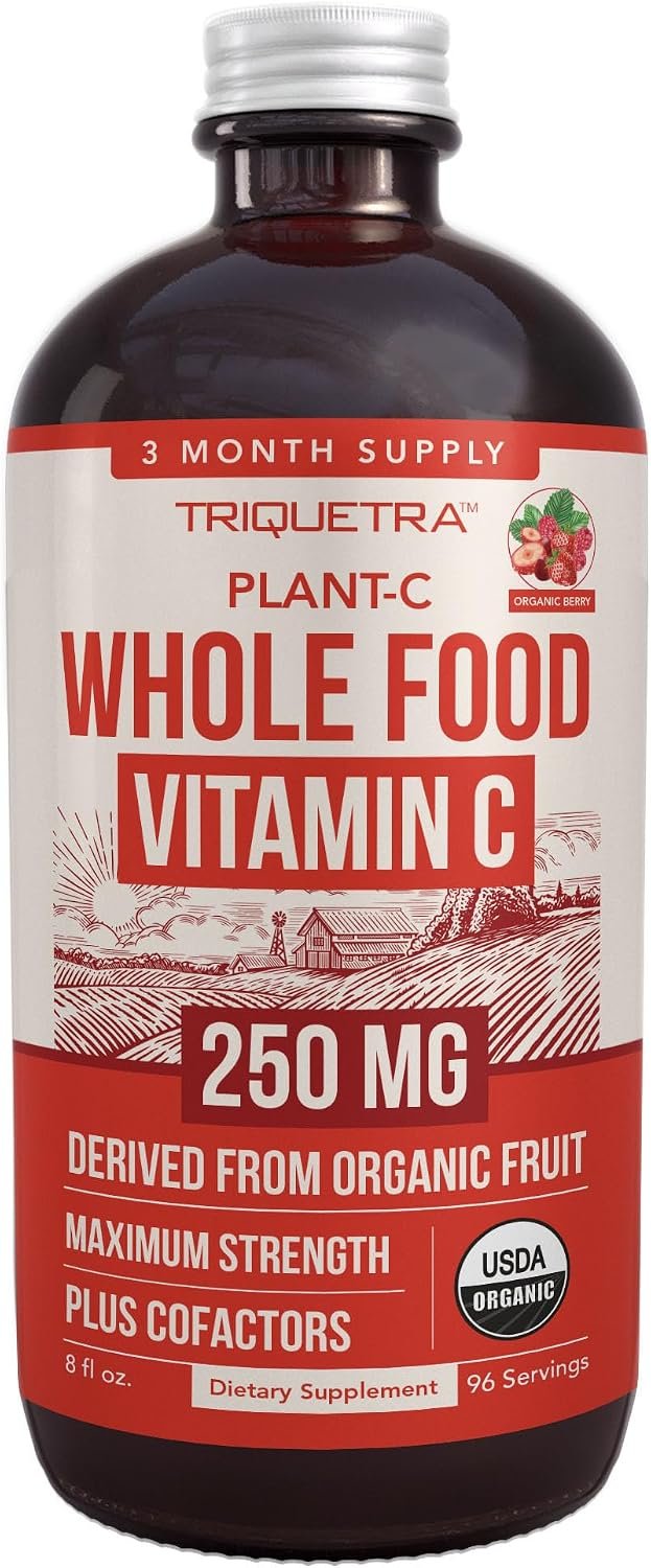 Organic Vitamin C Liquid – 250 mg | Whole Food Vitamin C Supplement from Fruit Plus Absorption Cofactors, Rutin & Citrus Bioflavonoids – Immune & Antioxidant Support, Total Health (96 Servings)