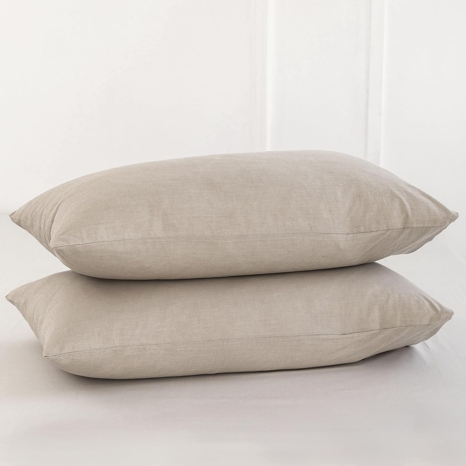 MOOMEE Pillowcase Set of 2 100% Washed Cotton Linen-Like Standard