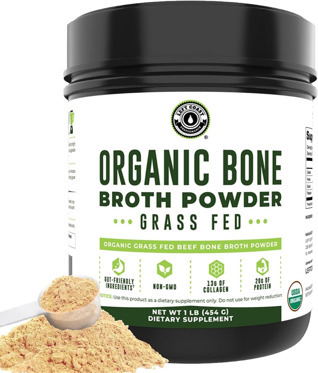 Organic Bone Broth Protein Powder from Grass Fed Beef, 16oz