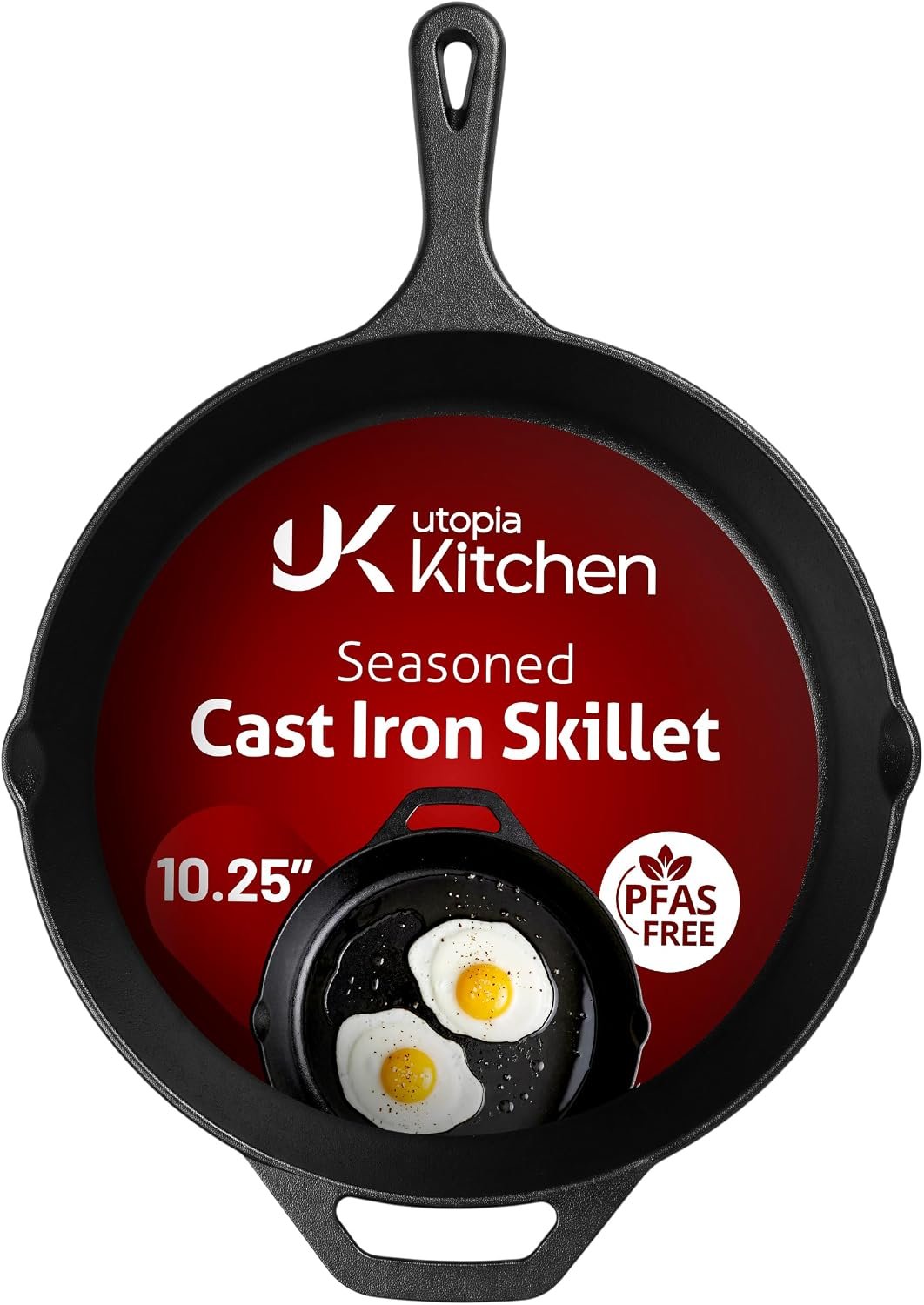 Utopia Kitchen Cast Iron Skillet 10.25 Inch Pre-Seasoned PFAS-Free Black